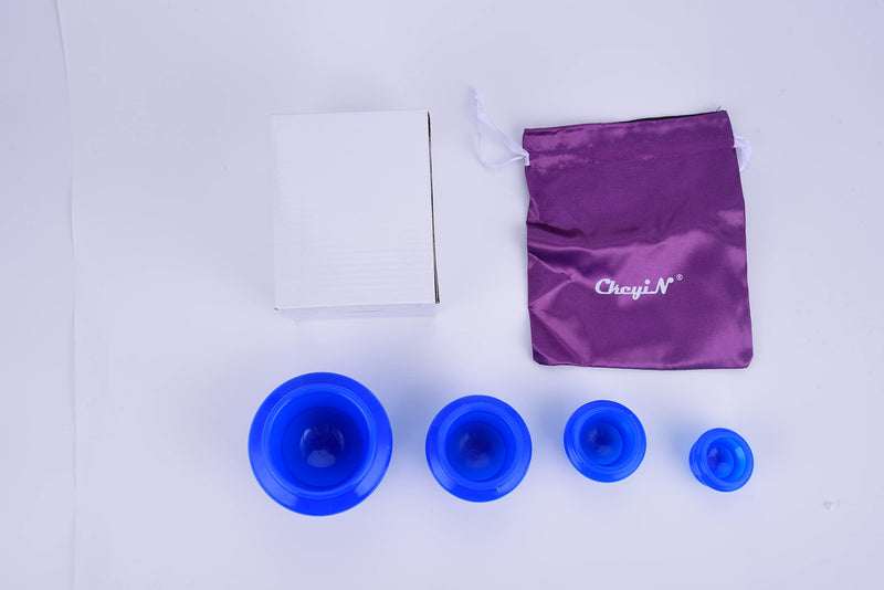 [Australia] - CkeyiN Silicone Cupping Cup, Cupping Therapy Set, 4pcs Massage Vacuum Cups, Anti Cellulite Acupuncture Massager Massage Cup Kit, Portable Face Body Massage Blue 