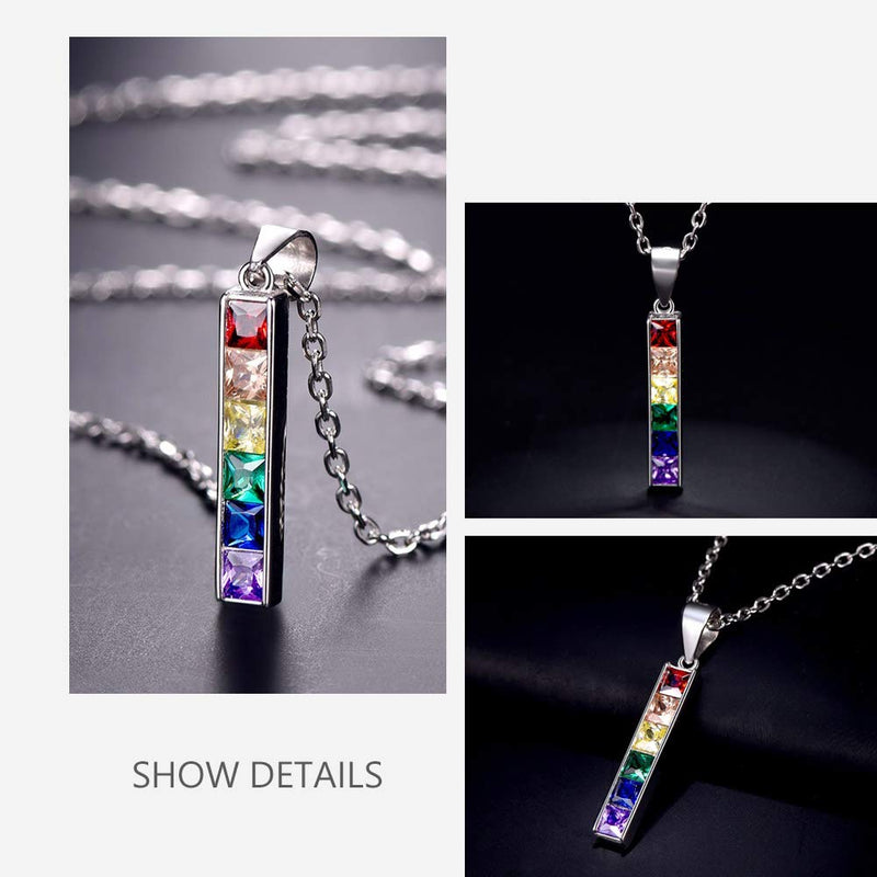 [Australia] - Suplight Hypoallergenic 925 Sterling Silver/Stainless Steel LGBT Bar/Dog Tag/Bead Pendant Necklace, Custom Engraved Rainbow Flag Lesbian Gay Pride Jewelry for Men Women with Gift Box a. dainty bar-925 sterling silver not custom 