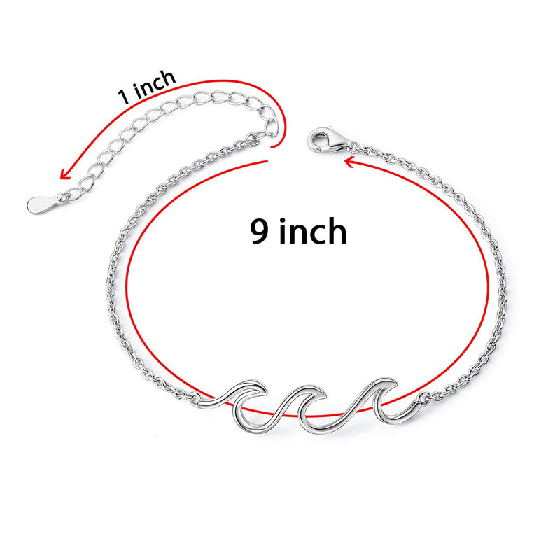 [Australia] - Wave Ocean Beach Sea Anklet for Women S925 Sterling Silver Adjustable Ankle Foot Bracelet Anklet 9+1 Inches 