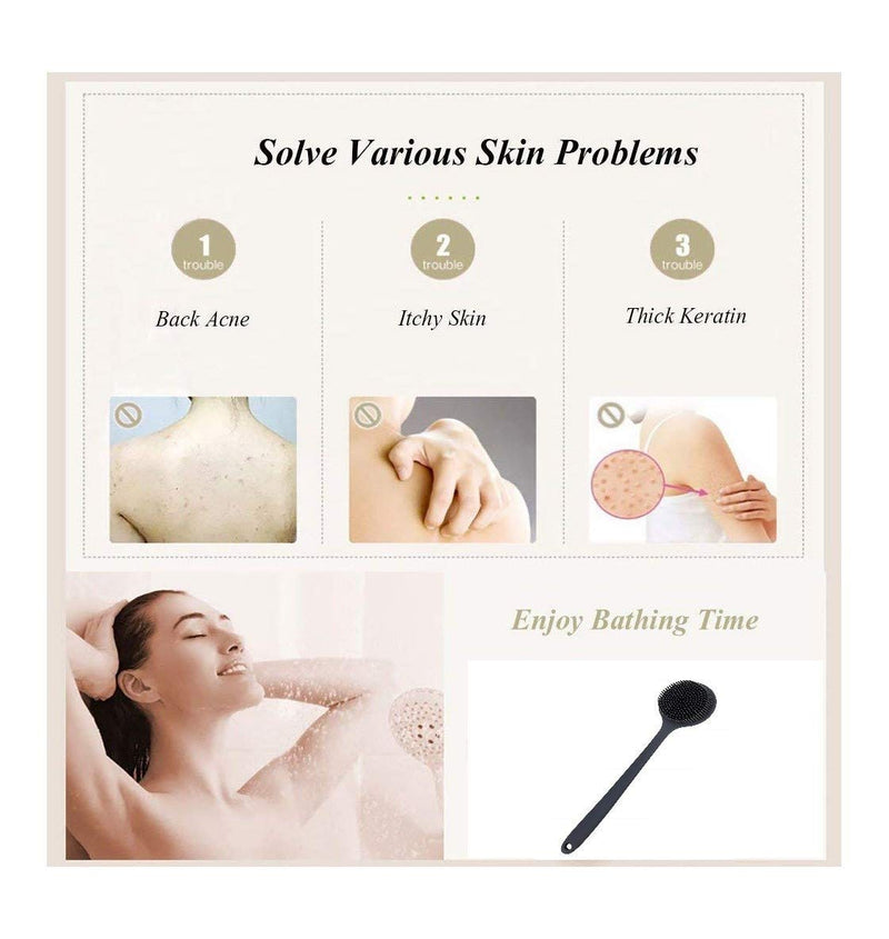 [Australia] - Cinlitek Silicone Body Scrubber, Long Handle Back Scrubber for Shower, Silicone Body Brush，Shower Scrubber For Body, Shower Srush Back Brush Body Exfoliator (Black) Black 