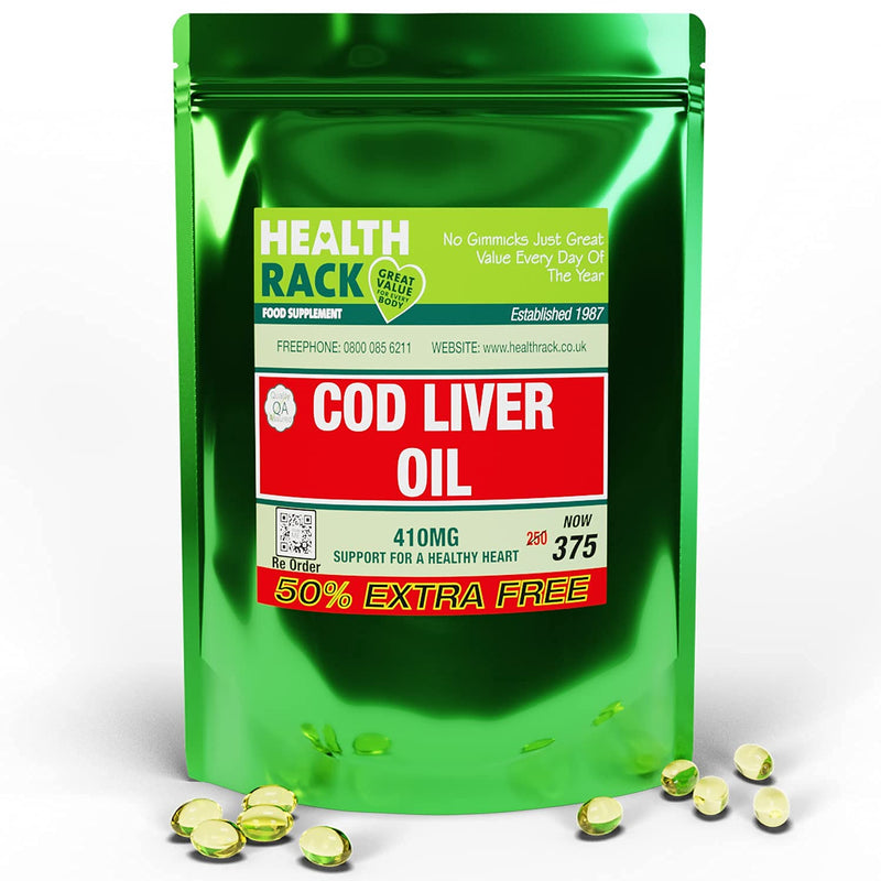 [Australia] - Cod Liver Oil 410mg 1125 Capsules, 3 Years Supply, High in Omega 3, Vitamins A & D Contributes Towards Normal Skin, Hair, Nails, Bones, Eyes, Teeth, Brain & Immune System 