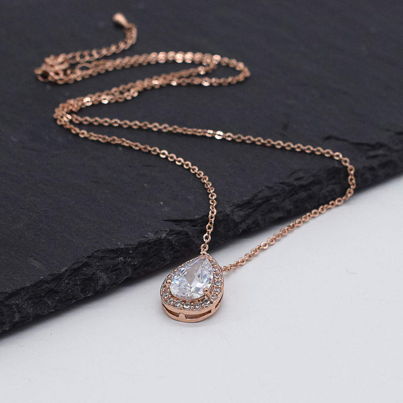 [Australia] - UDORA CZ Tearsdrop Earrings Necklace Jewelry Set For Bride Bridesmaids With Gifts Box 