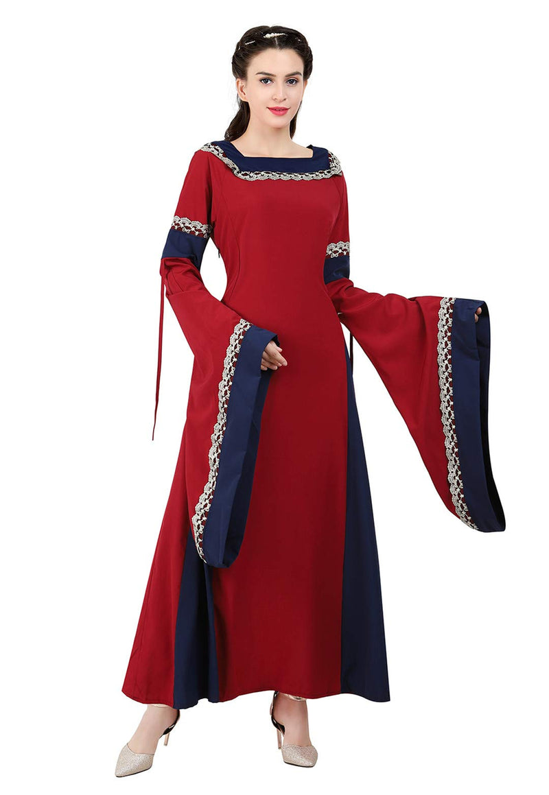 [Australia] - Kranchungel Womens Renaissance Medieval Dress Costume Irish Lace up Over Long Dress Retro Gown Cosplay X-Small Renaissance Dress Wine Red 