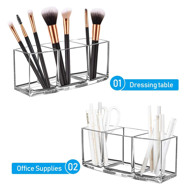 [Australia] - Makeup Brush Holder Organizer, 3 Slot Acrylic Makeup Brush Organiser, Eyeliners Display Holder for Comestic Organizing (2 Packs Clear) 2 Packs Clear 