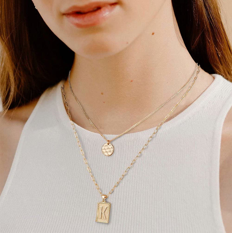 [Australia] - Yesteel Gold Layered Initial Necklaces for Women, 14k Gold Plated Dainty Square Letter Pendant Necklace Moon Disc Paperclip Chain Layering Choker Necklace for Women Girls Jewelry Gifts A 