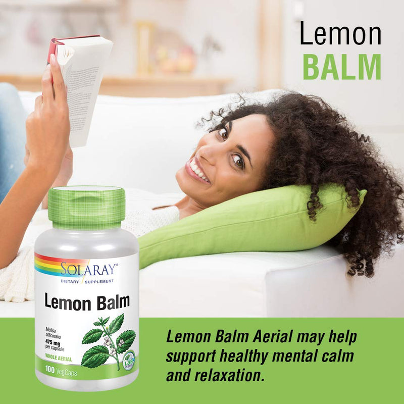 [Australia] - Solaray Lemon Balm Aerial 475mg | Healthy Mental Calm & Relaxation and Rest Support | Whole Aerial for Full Nutrient Profile | Non-GMO, Vegan | 100 CT 