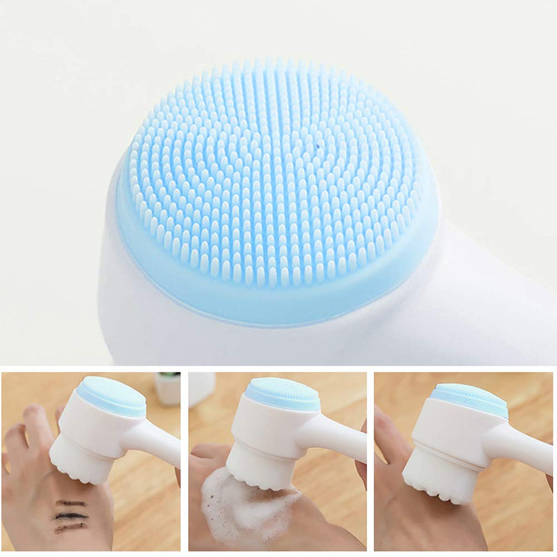 [Australia] - Double Sides Face Brush, 3D Stand Vertical Silicone Facial Wash Brush, 2 in 1 Facial Cleansing Brush Manual Dual-action Face Brush for Acne, Clogged Enlarged Pores Sensitive Delicate, Dry Skins (Blue) Blue 
