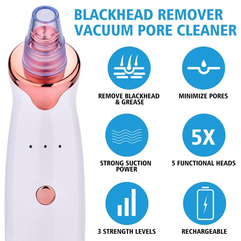 [Australia] - Aibeau Blackhead Remover Electric Blackhead Vacuum Suction Rechargeable Whitehead Remover Tool Kite Cleanser with 4 Replaceable Heads, Hot Pack Function and 3 Modes 