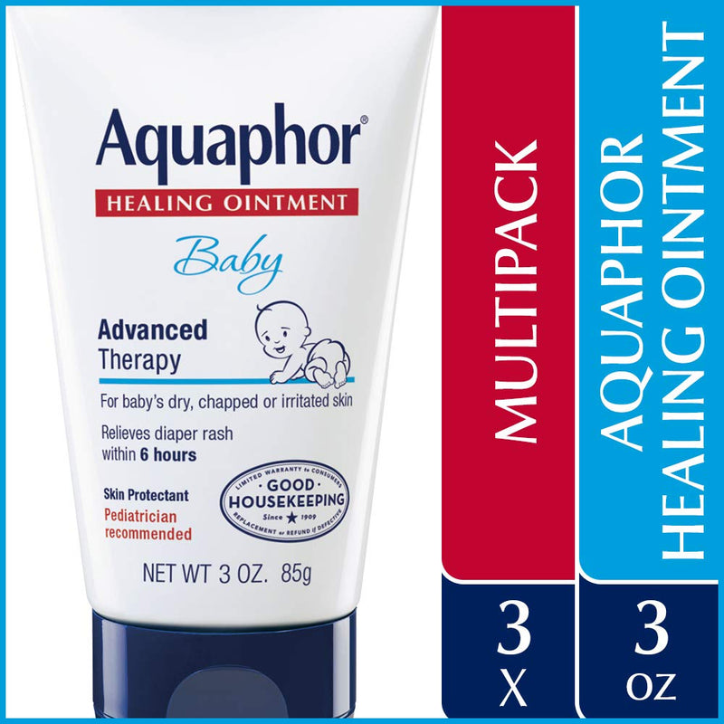 [Australia] - Aquaphor Baby Healing Ointment - Advanced Therapy for Chapped Cheeks and Diaper Rash - 3 oz. Tube (Pack of 3) 