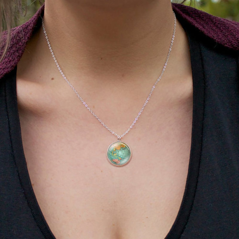 [Australia] - Meiligo Retro Personalized World Map Necklace Bracelet Earring Jewelry Globe Signs Circular Tag Pendant Jewelry 
