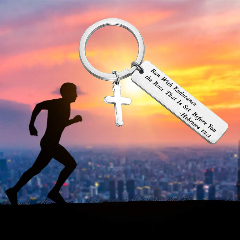 [Australia] - MAOFAED Religious Jewelry Bible Verse Keychain Run with Endurance The Race That is Set Before You Hebrews 12:1 Scripture Keychain KR-Run with Endurance 