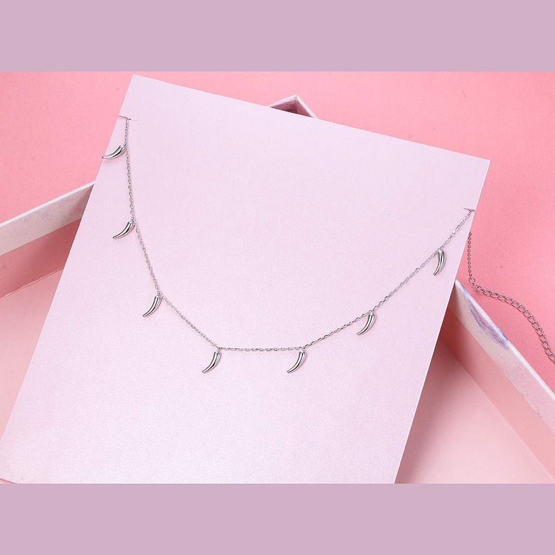 [Australia] - FLYOW Choker Necklace Sterling Silver Jewelry Horn Statement Necklace for Women Girls 13+3 inches 