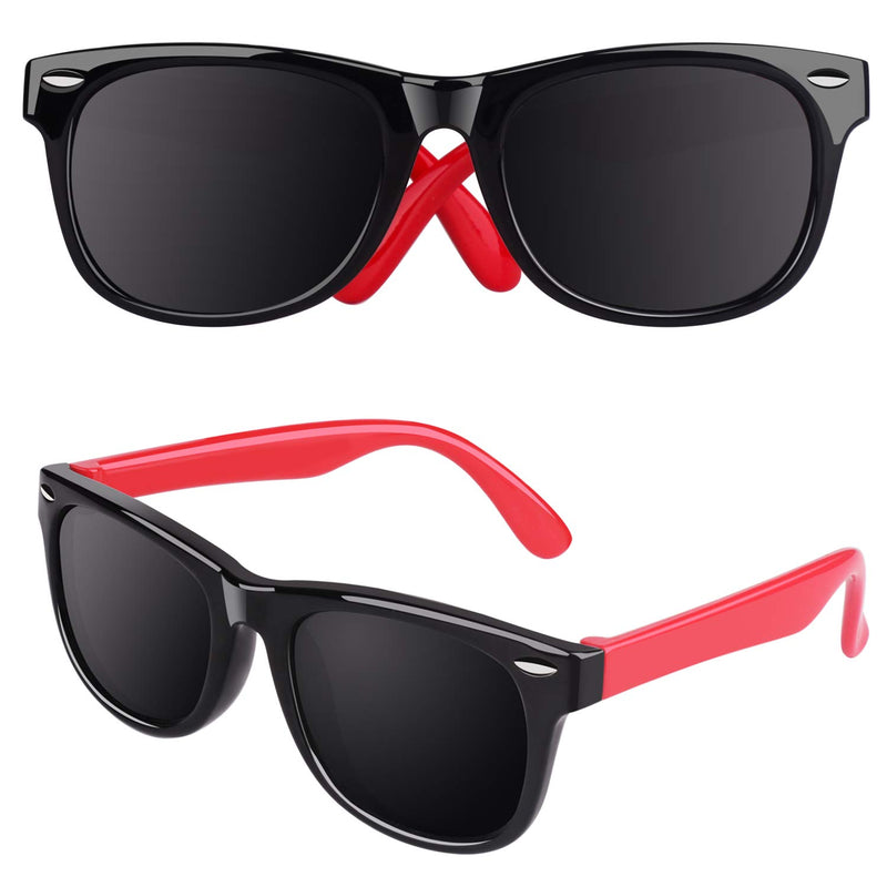 [Australia] - CGID Soft Rubber Kids Polarized Sunglasses for Children Age 3-10,K02 Black Red Grey 