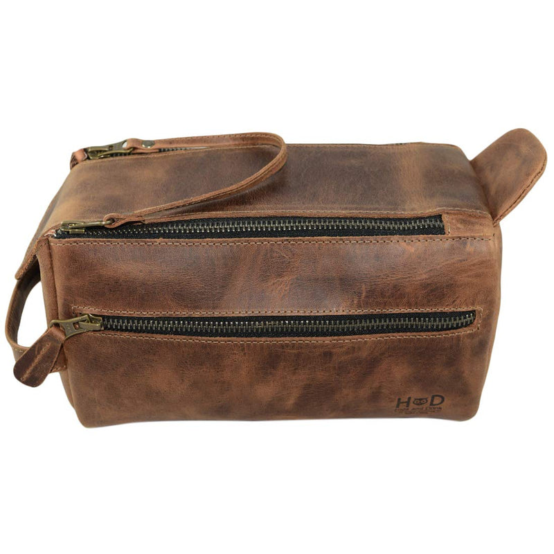 [Australia] - Hide & Drink, Leather Toiletry Bag w/ Handles, Hygiene Organizer, Travel Dopp, Bathroom, Shaving, Storage, Travel & Grooming Essentials, Handmade Includes 101 Year Warranty :: Bourbon Brown 