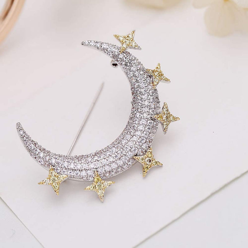 [Australia] - Dreamlandsales Victorian Vintage Small Golden Stars Crescent Moon Brooches Pins Planet Jewelry 