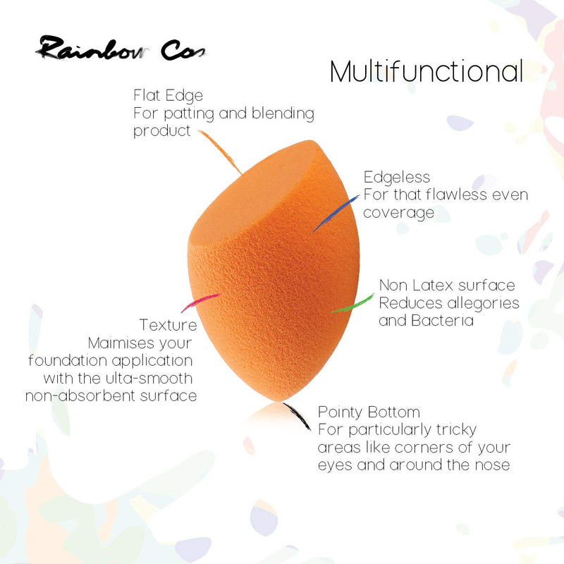 [Australia] - Rainbow Cos Premium Flat Edge Olive Sponge Beauty Foundation Sponge Blender for Applicator, Foundation and Highlight (Orange) Orange 