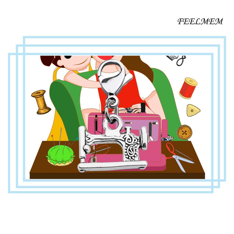 [Australia] - FEELMEM Sewing Charm Sewing Machine Charm Clip on Charm Zipper Pull Charm Sewing Jewelry Quilting Jewelry Gift for Quilters/Sewers/Seamstress/Costume Designers Silver 