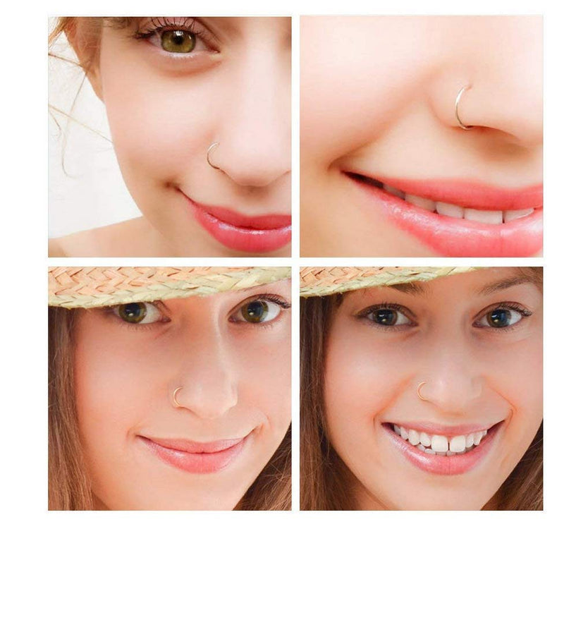 [Australia] - Goldenlight Fake Piercings Face Nose Ring Hoop 20 Gauge 8mm,Nose Piercing Hoop Stainless Steel Non Piercing Nose Rings Hoop Jewelry 12Pcs Gold+Silver+Black+Rose Gold 