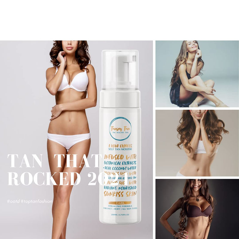 [Australia] - Tansey Self Tan Mousse Moisturiser with colour,Treatment Dark, Infused with Coconut Water, Antioxidants, Amino Acids, Vitamin E & C Fake Tan, No Orange tones, No nasty smell 