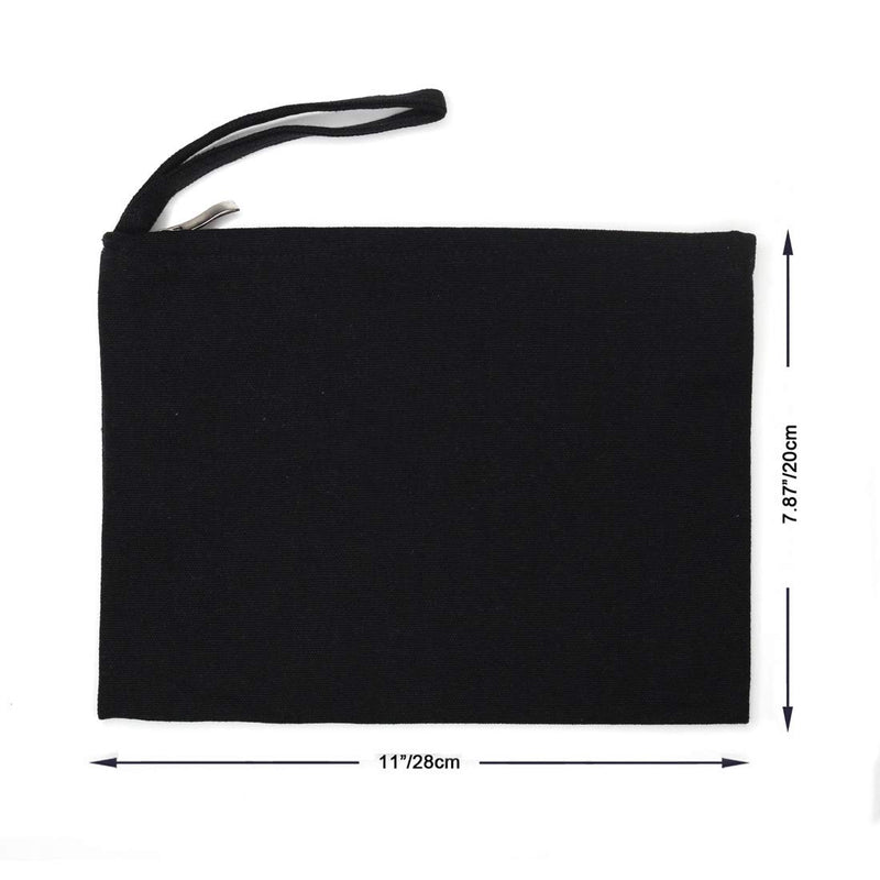 [Australia] - Yingkor Cotton Canvas Multi-Purpose Zipper Cosmetic Makeup Pouch Coin Purse Cellphone Purse Pen Pencil Case Bag with Cotton Lining Pack-2 20x28cm (Black Jean) Black Jean 
