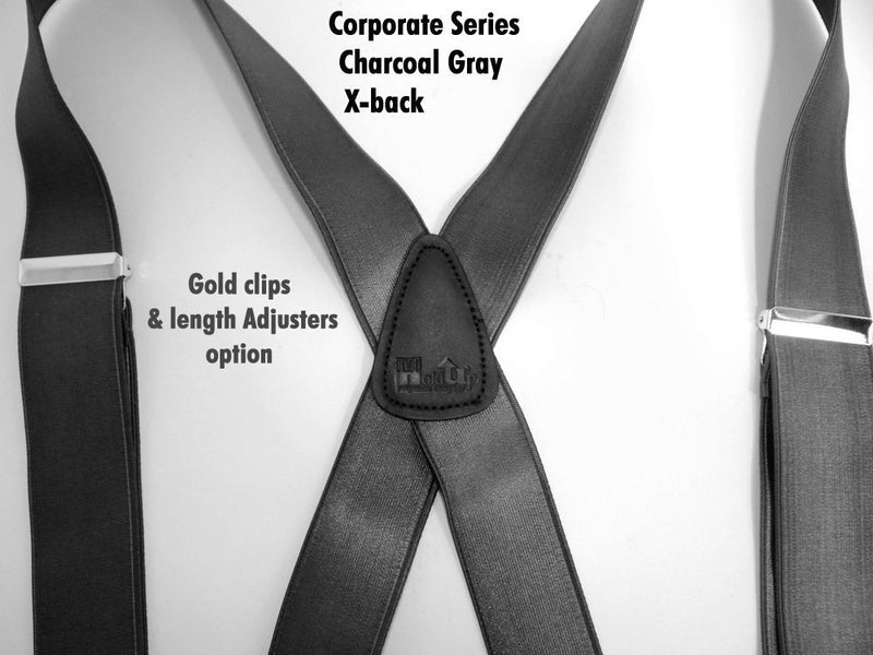 [Australia] - Hold-Ups Charcoal Grey 1-1/2" Wide Suspenders X-back with Silver Clips 