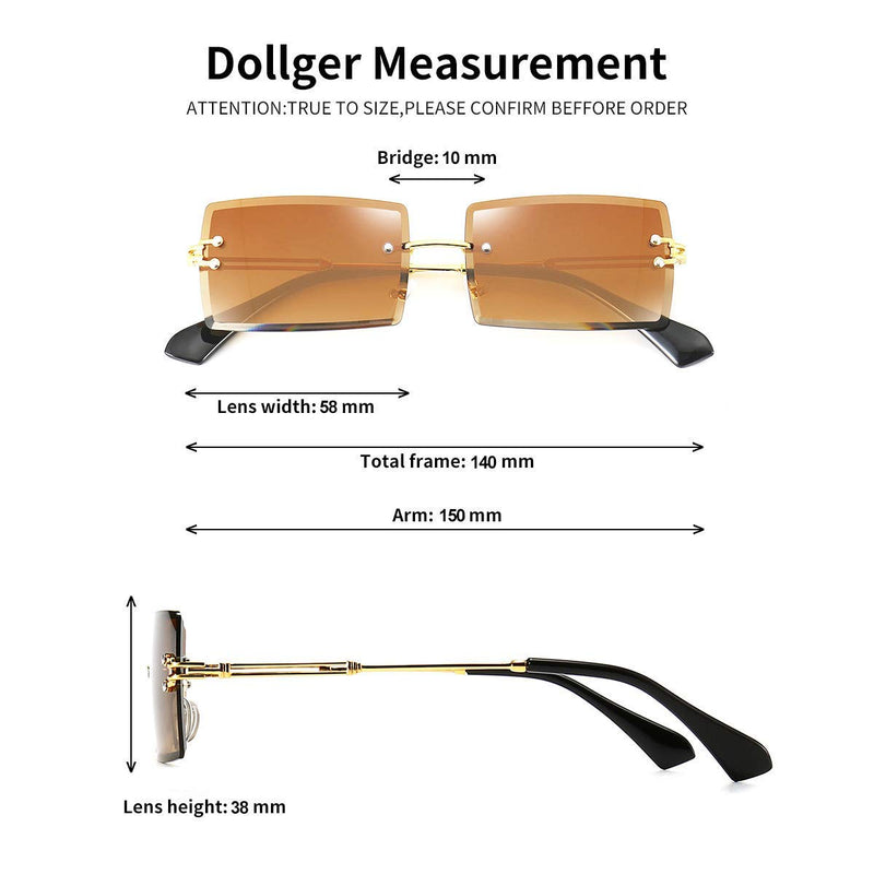 [Australia] - Dollger Rimless Rectangle Sunglasses for Women Fashion Frameless Square Glasses for Men Ultralight UV400 Eyewear Unisex 2pcs: Tea+black 