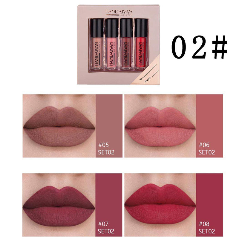 [Australia] - Eyret Shinny Moisturizing Liquid Lipsticks Set 4 Pcs Nude Waterproof Lip Gloss Set Silky Long Lasting Lip Glaze Set Red Natural Beauty Makeup for Women and Girls(4Pcs)(D-02#) D-02# 