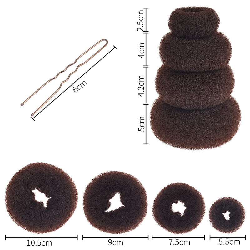 [Australia] - Brown Hair Bun Maker Bun Donut Set DBOO 4Pcs Hair Doughnut Bun Maker Buns Shaper Doughnut Brown Rings with 20pcs Brown Hair Pins Ballet Bun Kit Hair Accessories 