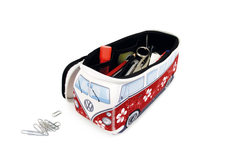 [Australia] - BRISA VW Collection - Volkswagen Samba Bus T1 Camper Van 3D Neoprene Small Universal Bag - Makeup, Travel, Cosmetic Bag (Neoprene/Hibiscus/Red) 