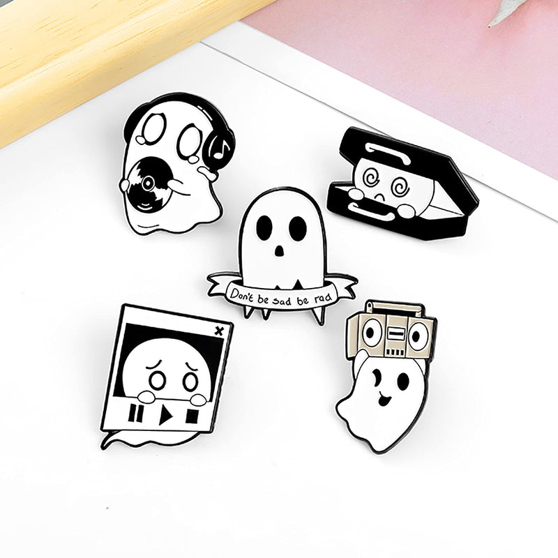 [Australia] - Music Ghost Enamel Pins Set, White Ghost Enamel Lapel Pins Punk Music Equipment Brooch Badges Pins for Backage Bag Hat Decor 