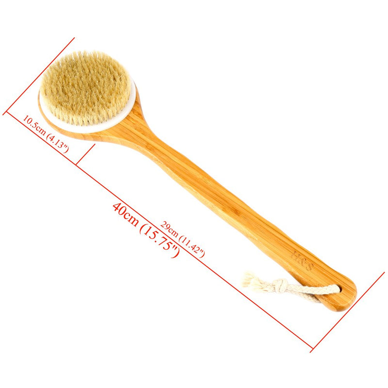 [Australia] - H&S Body Brush Back Scrubber Long Handle Bath Shower Brush Natural Bristles Dry Skin Exfoliating Cellulite Brush Bamboo Wood 