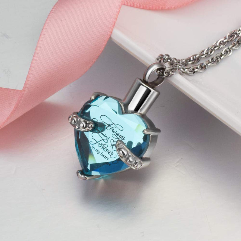 [Australia] - XIUDA Birthstone Crystal Urn Necklace Heart Memorial Keepsake Pendant Ash Holder Cremation Jewelry for Ashes Blue 