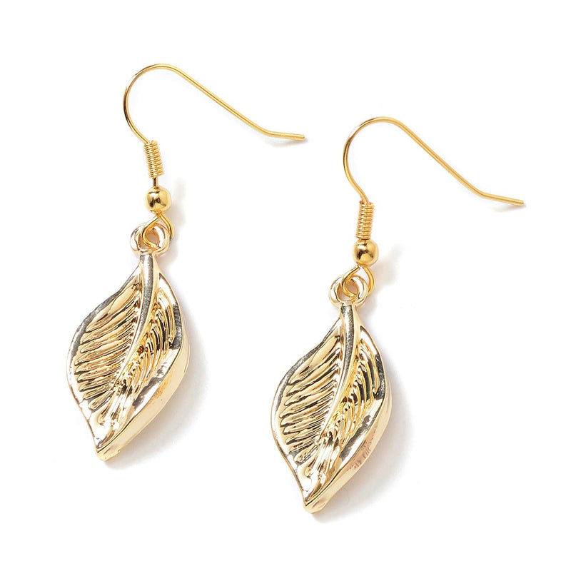 [Australia] - Shop LC Delivering Joy ION Plated Yellow Rose Gold Stainless Steel Leaf Earrings Necklace for Women Fashion Costume Jewelry Set 22" Yellow Gold 