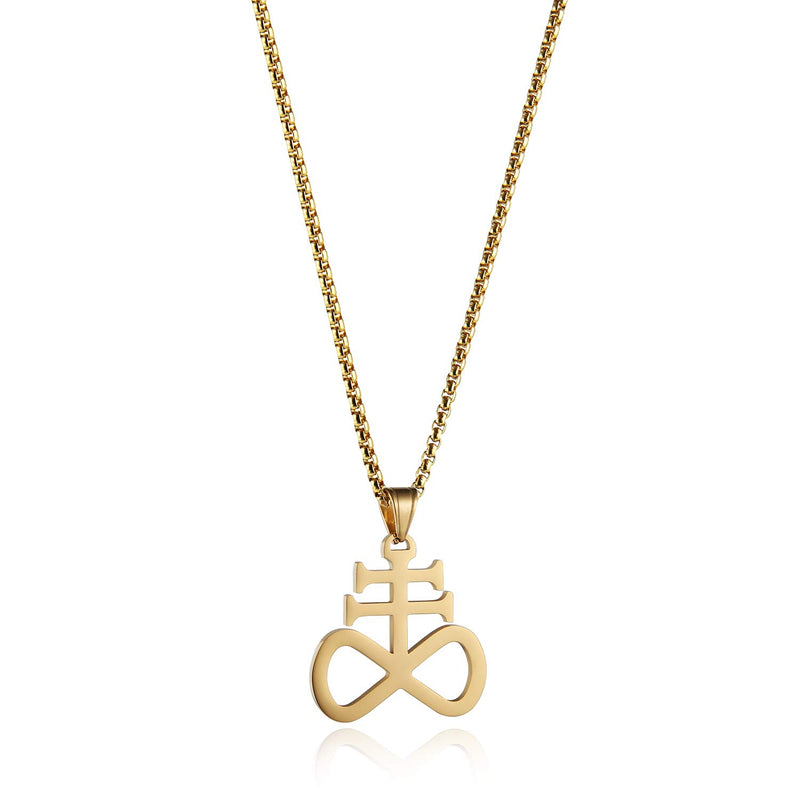 [Australia] - HZMAN Unisex Stainless Steel Church of Satan Satanic Leviathan Cross Pendant Necklace,Religions Jewelry Gold 