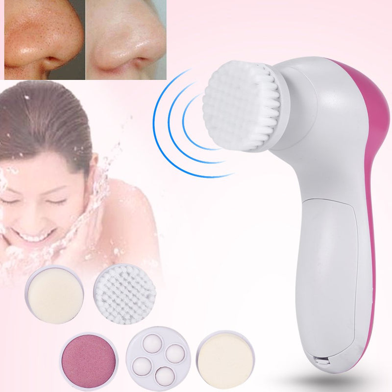 [Australia] - 5 In 1 Electric Facial Cleansing Brush, Beauty Face Care Massager Facial Cleaner Massage Tool Suitable for Different Skin Types 