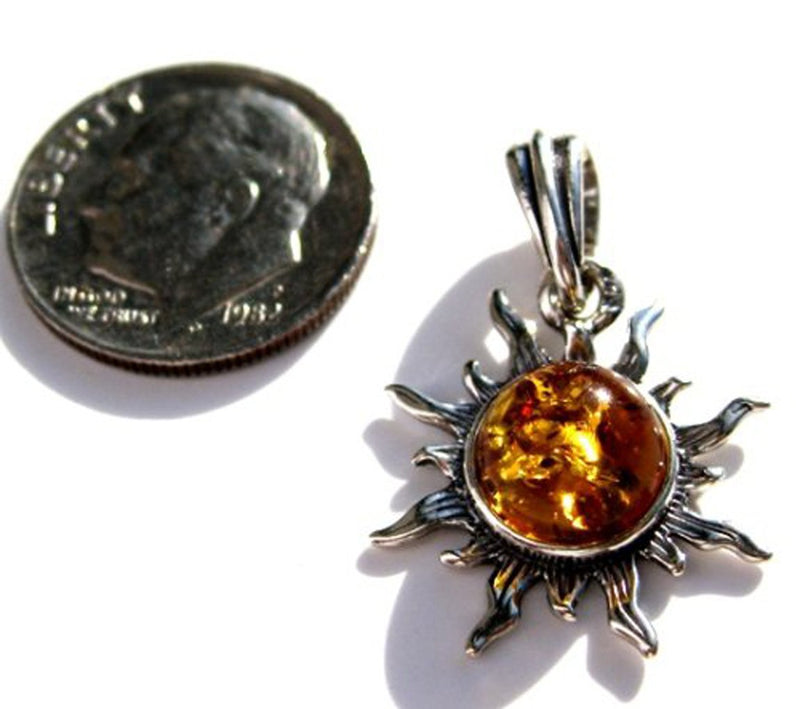 [Australia] - Light Amber Sterling Silver 925 Round Sun Pendant 