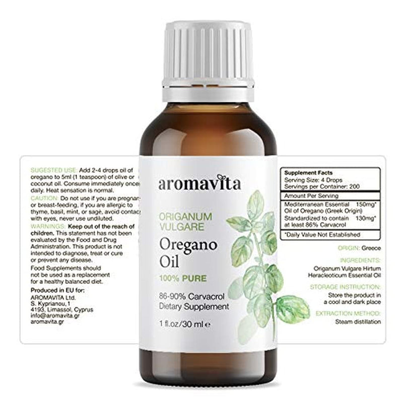 [Australia] - Aromavita Essential Oil of Oregano - 100% Pure Undiluted, Non GMO, Extra Strength Organic Greek Oregano Oil - Over 86% Carvacrol Oregano Extract, 30ML 