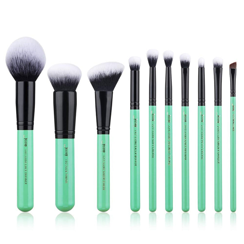 [Australia] - Jessup Face Brush Set Powder Concealer Buffer Blending Foundation Eye Makeup Brushes Premium Synthetic Hair 10 Pcs Make up Kit T278 Neo Mint 