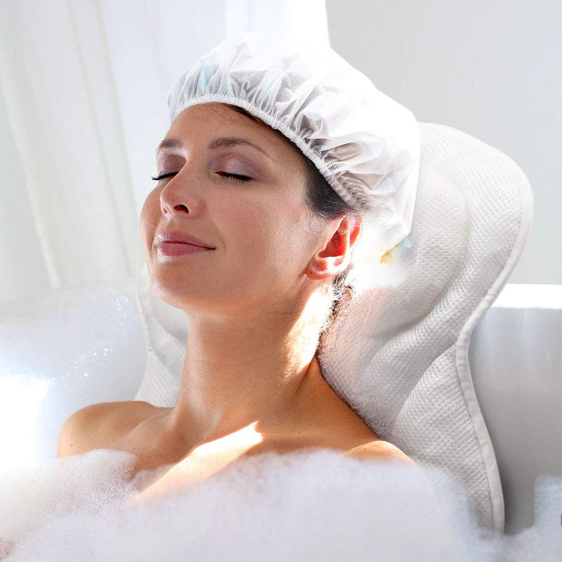 [Australia] - Bath Pillow,Lcogete Bath Pillows for Shower Tub Women Men Neck and Shoulder Support Rest 3D Air Mesh Breathable Bathtub Spa Bathroom Pillow with Power Suction Cups Washable- White 