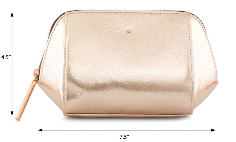 [Australia] - Rose Gold Metallic Cosmetic, Makeup, or Toiletry Bag Pouch for Travel and Organization - Made of Premium Vegan Leather 