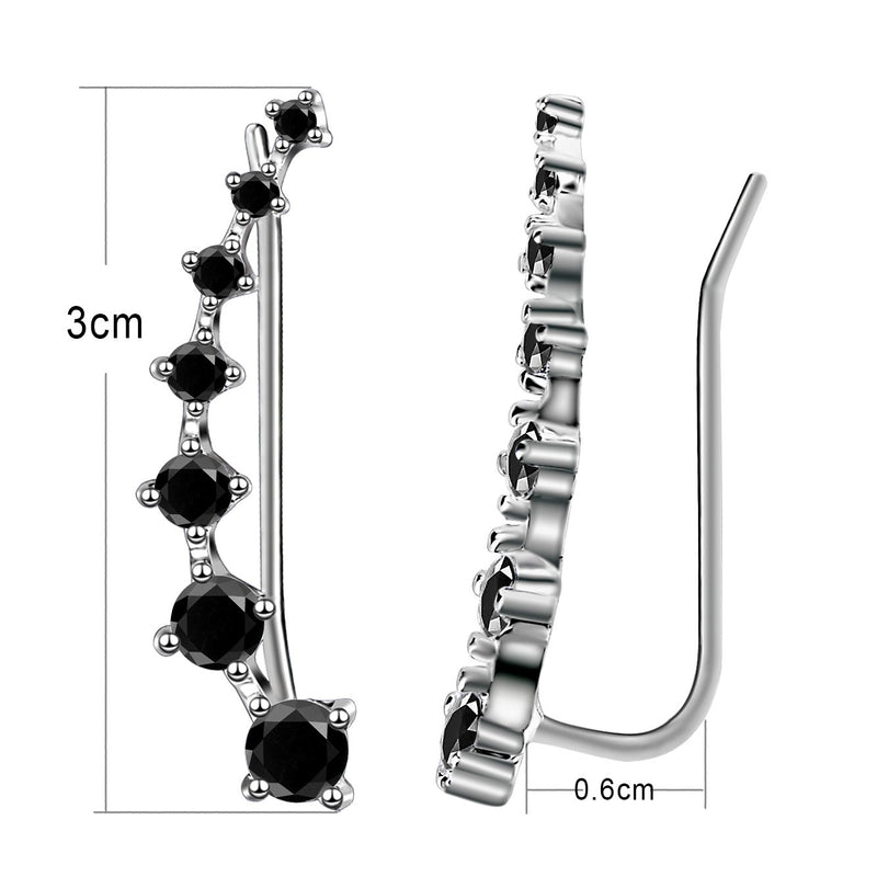 [Australia] - 7 Crystals Ear Cuffs Hoop Climber S925 Sterling Silver Earrings Hypoallergenic Earring Black 