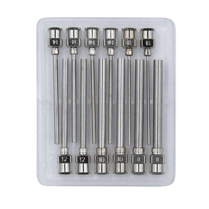 [Australia] - 12 Pack Dispensing Needle Set, 1.97inch Stainless Steel Blunt Tip Luer Lock 8, 10, 12, 14, 16, 18 Gauge. 