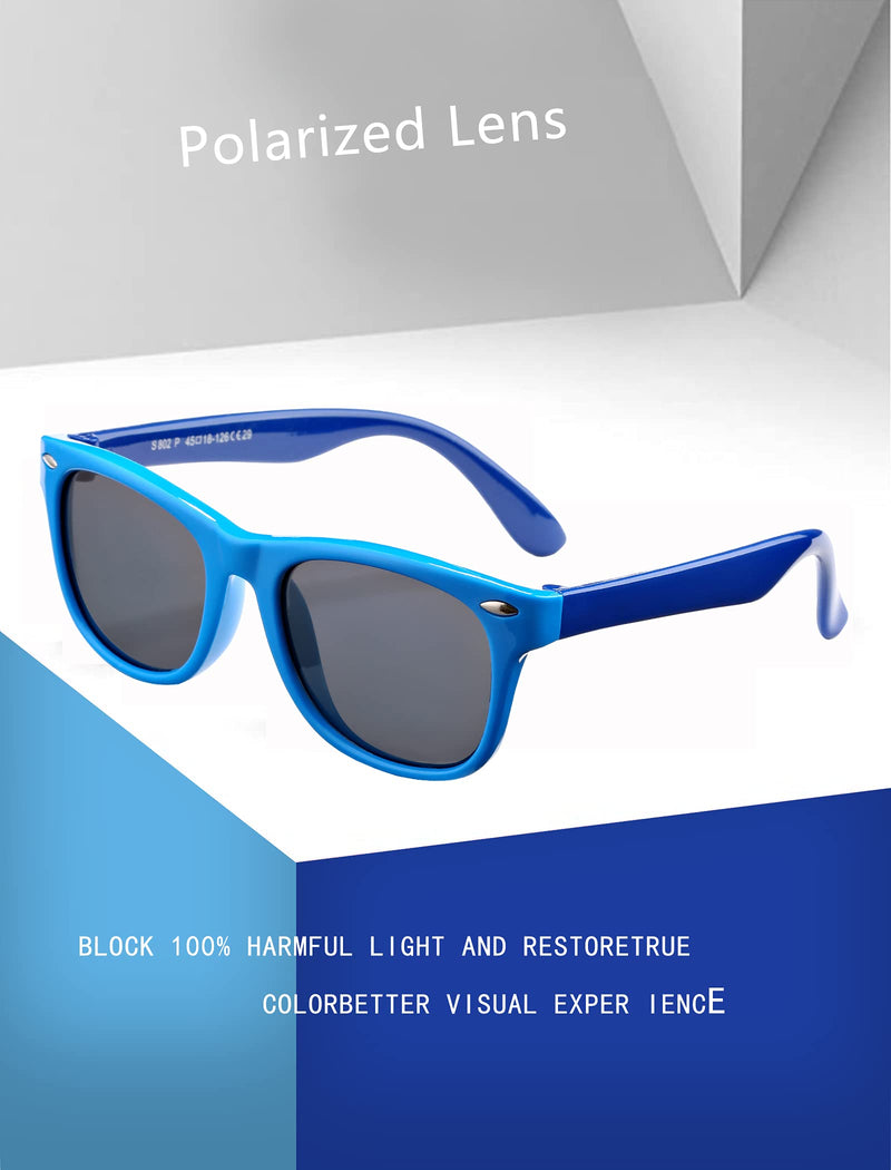 [Australia] - Flexible Polarized Kids Sunglasses Comfortable Rubber TPEE Frame UV400 Protection Super Cute Eye wear for Boys Girls Age 3-9 Baby Blue | Blue 45 Millimeters 