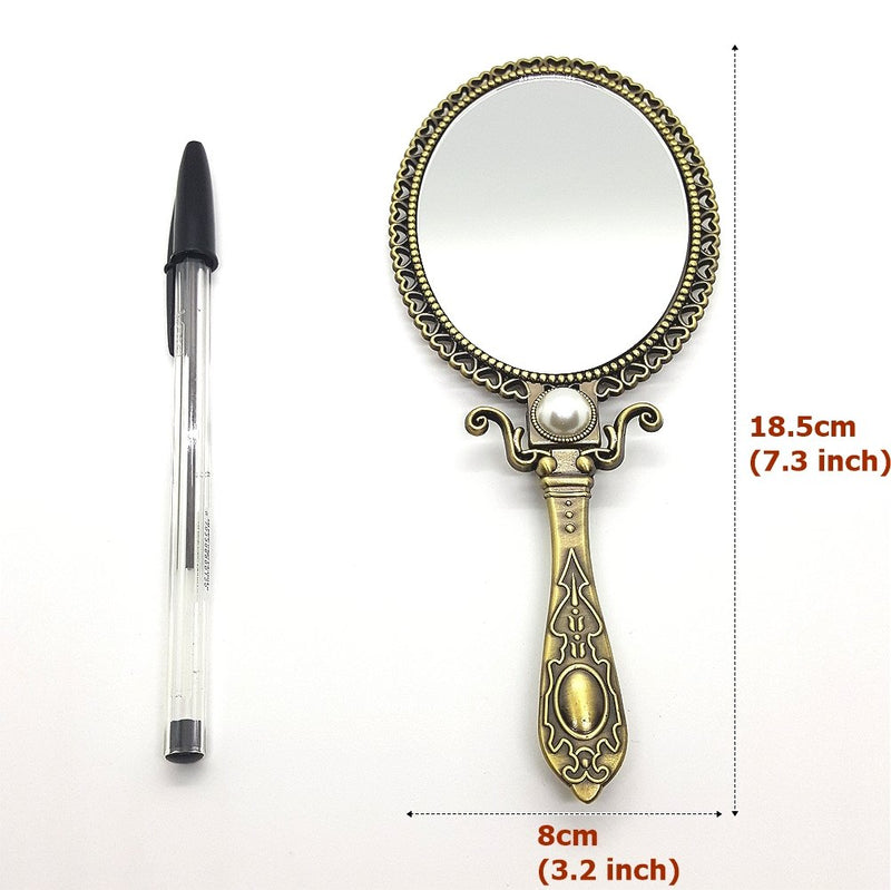 [Australia] - Handheld Mirror Antique with Stand Double Folding Sided Brass for Makeup Mirror 18cm ( 7 inch) 