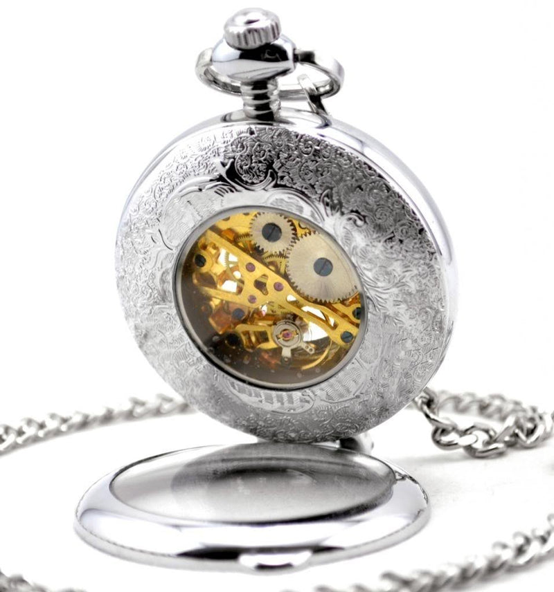 [Australia] - Infinite U Hollow Skeleton Right Angle Magnifier Steel Mechanical Movement Pocket Watch Silver 
