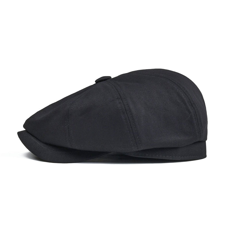 [Australia] - BOTVELA Men's 8 Piece Newsboy Flat Cap 100% Cotton Gatsby Ivy Golf Cabbie Hat Black 7 3/8 