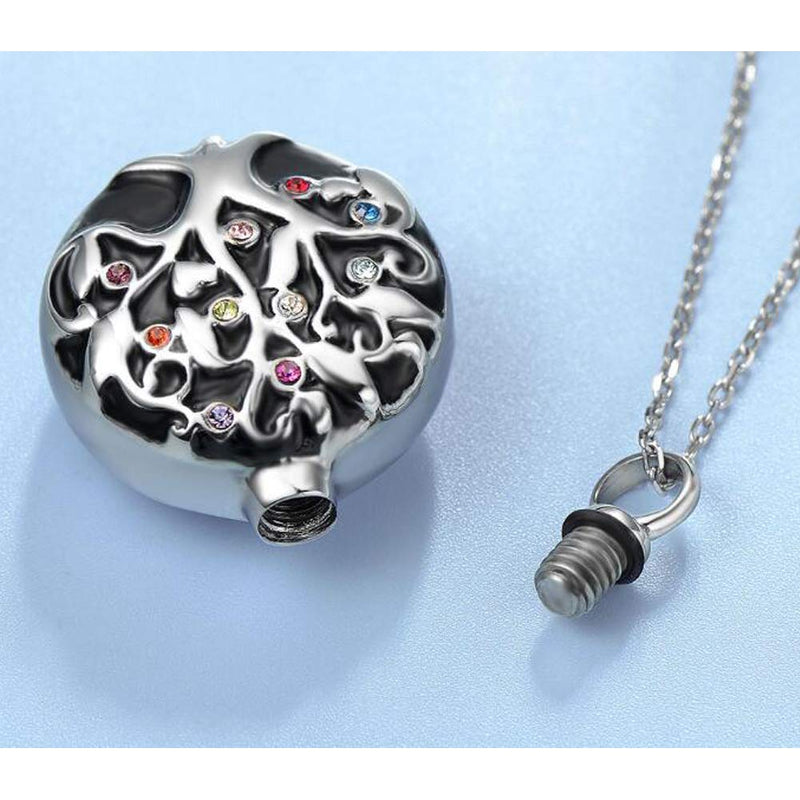 [Australia] - SexyMandala Tree of Life Round Urn Necklace for Ashes Stainless Steel Urn Pendant Memorial Ashes Keepsake 18'' Chain TREE1 