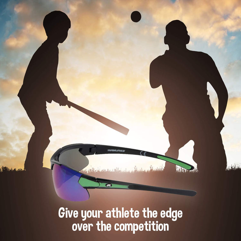 [Australia] - Rawlings Youth Sport Baseball Sunglasses Lightweight Stylish 100% UV Poly Lens Black Green 