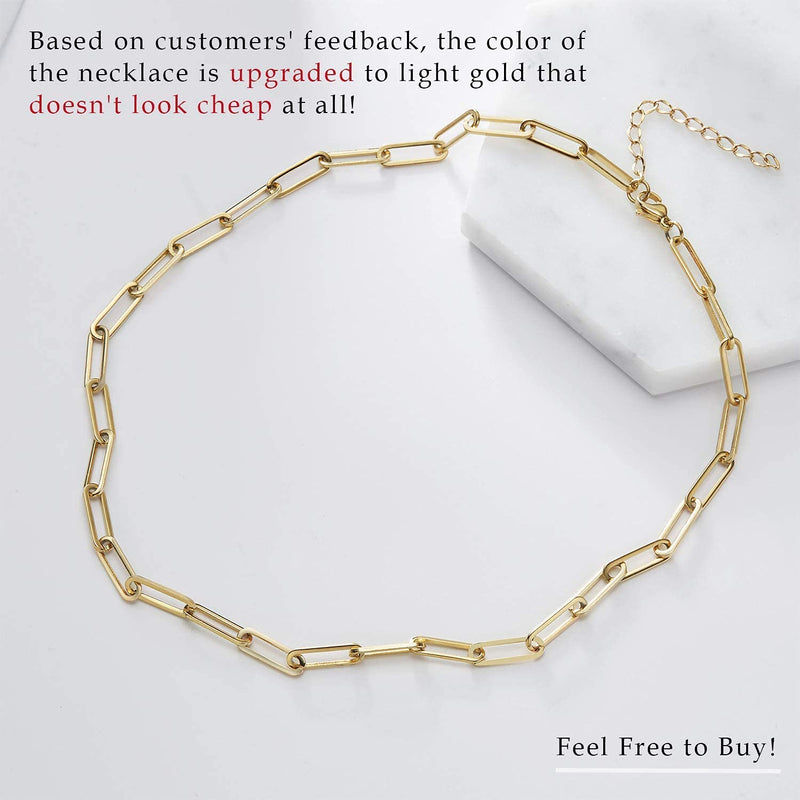 [Australia] - Ldurian Dainty Circle Karma Choker Necklace 14K Real Gold Plated Delicate Circle Necklace for Women 05 Paperclip 15in 