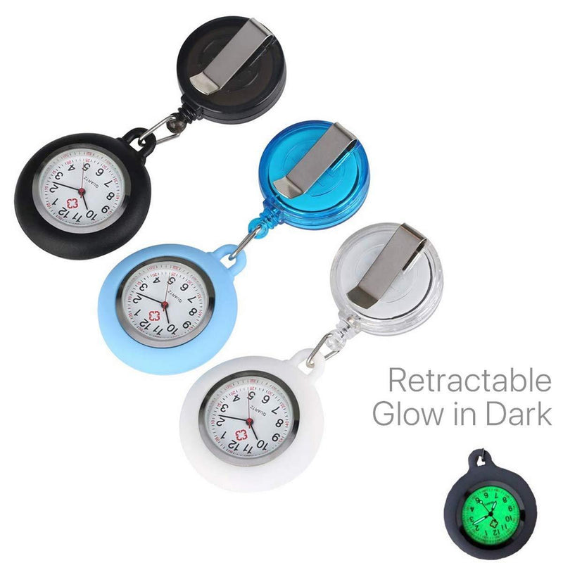 [Australia] - 3pcs Unisex Luminous Fob Watches for Nurses Doctors, Retractable Paramedic Medical Student Silicone Smile Face Clip On Pocket Watches 
